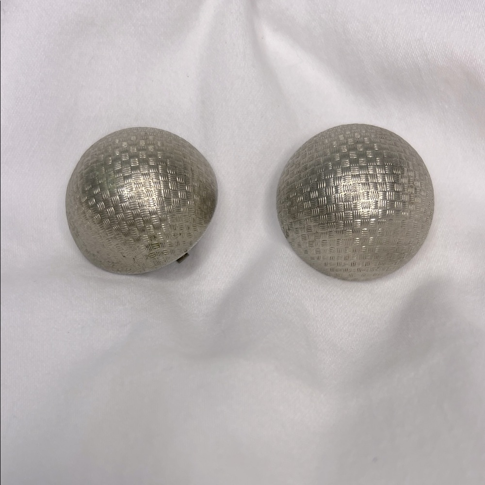 Vintage Textured Silver Dome Clip Earrings